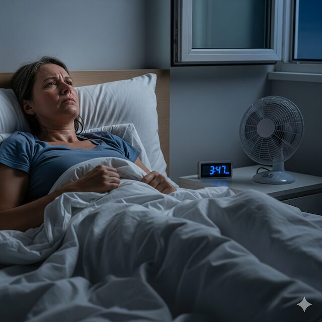 夏の暑さで寝苦しくて睡眠障害で悩む女性