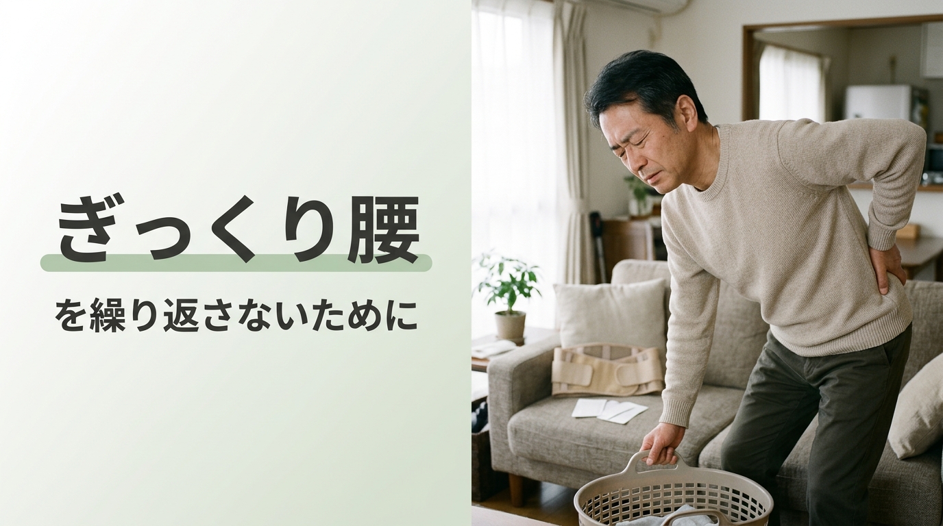 ぎっくり腰で腰を押さえる男性｜ぎっくり腰を繰り返さないために（大阪の鍼灸院・木もれび鍼灸院）