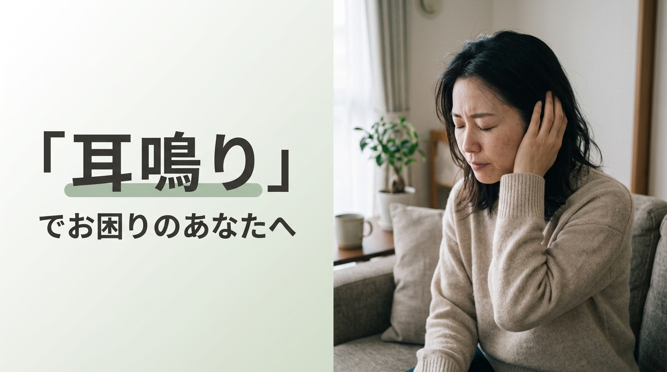耳鳴りで片耳に手を当てて目を閉じる女性｜耳鳴りでお困りのあなたへ（大阪の鍼灸院・木もれび鍼灸院）